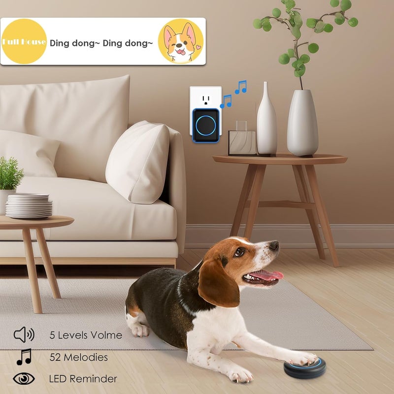 Full House Dog Doorbell for Potty Training, Wireless Pet Doggie Door Bell Training to Go Outside, Waterproof Touch Button, Over 1000 feet Range - Image 2